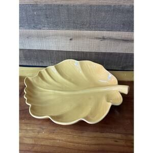 Large Yellow Mustard Color Leaf Serving Tray Bowl 16x14